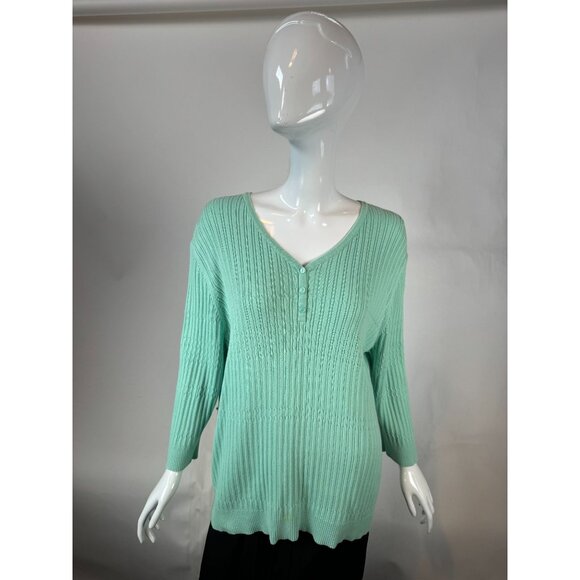 Croft & Barrow Womens Mint Green Ribbed V-Neck Sweater 2X 100% Cotton - Picture 8 of 16